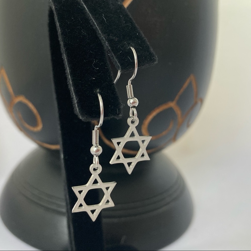 Star of David Stainless Steel Dangle Earrings HYPOALLERGENIC - Picture 2 of 8